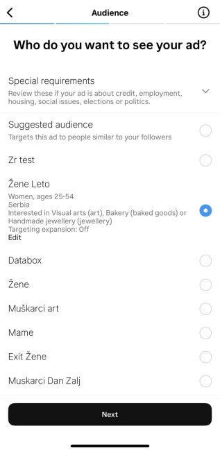 kako napraviti reklamu na instagramu odabir publike rnt